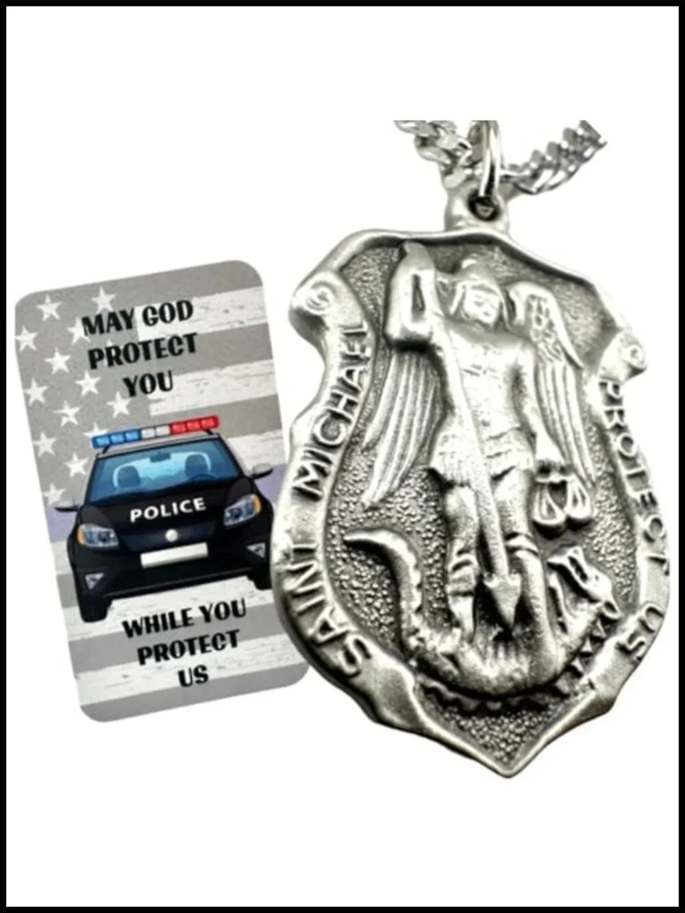 Saint Michael Medal Necklace Pewter Pendant